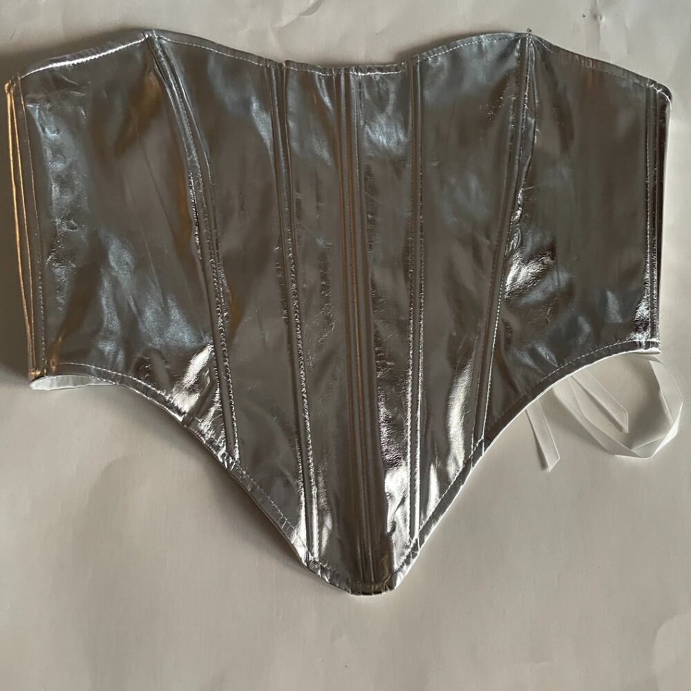 Metallic Silver Lace-Up Corset Top